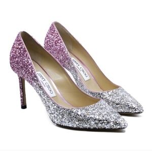 Jimmy Choo Romy 85 Glitter Pumps - Size 36 - Pink And Silver